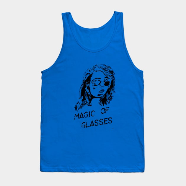 The magic of glasses , a black sketch of a woman with a caption . Tank Top by Bird